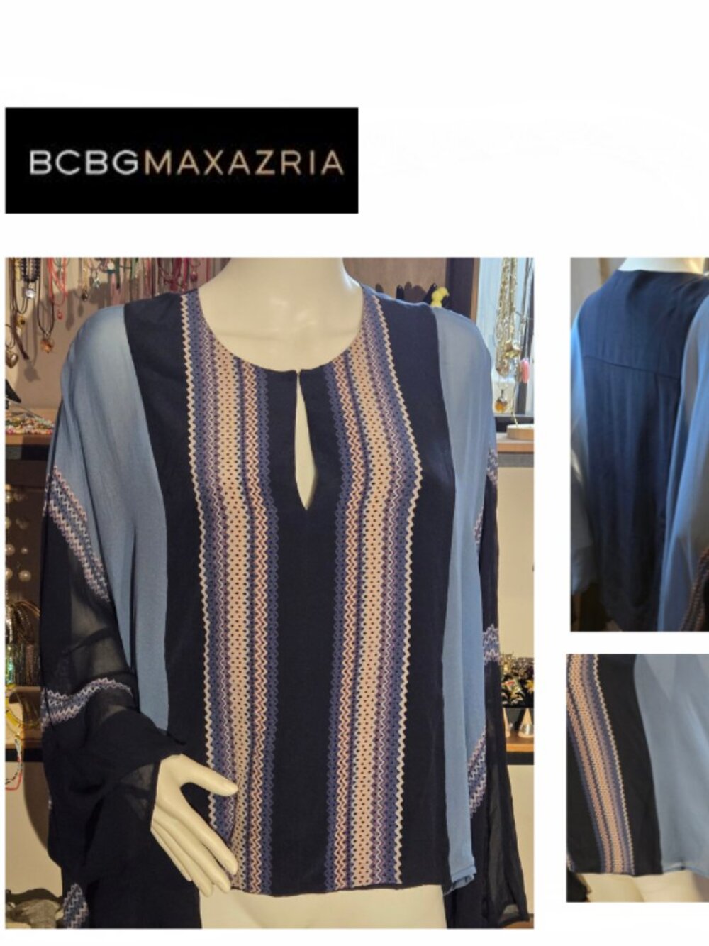 Blue Silk Blouse Cape Large